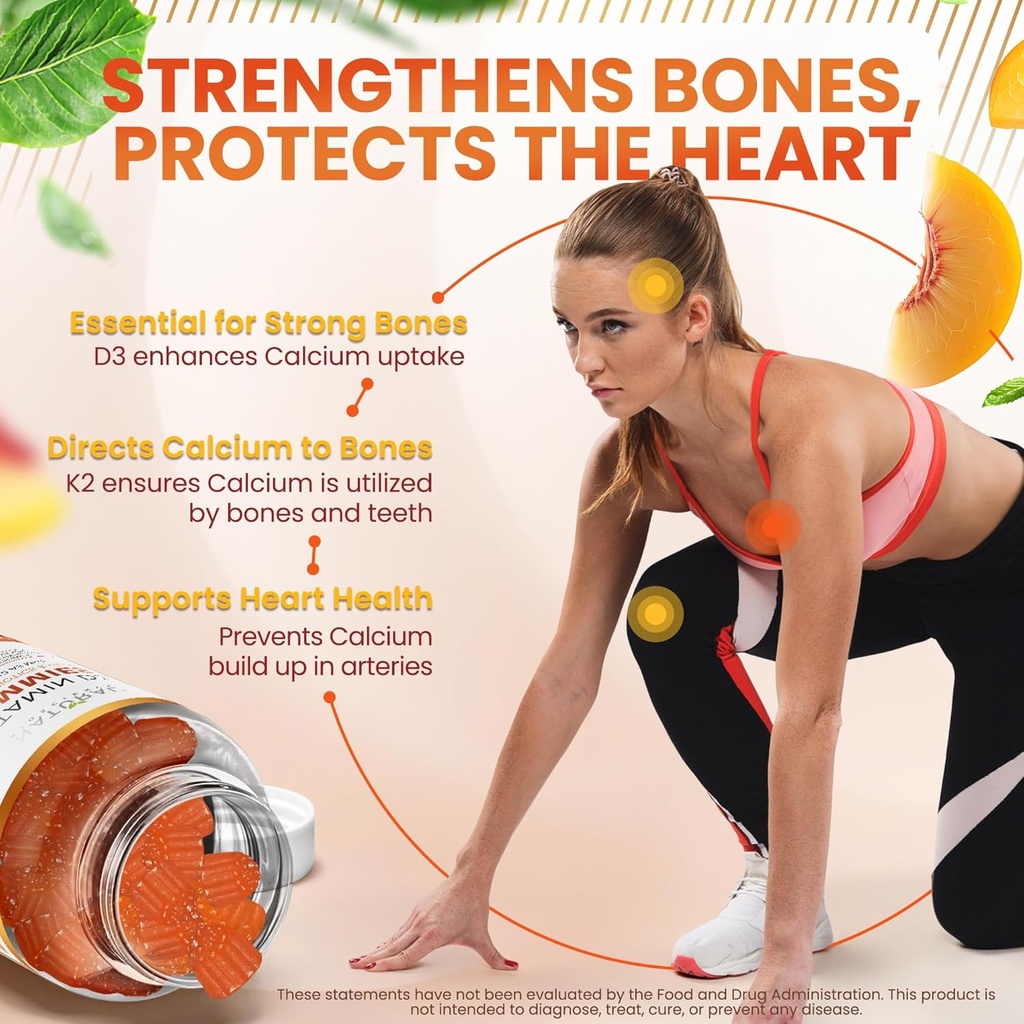 Natural BioScience Sugar Free Vitamin D3 K2 Gummies 5000 IU & Iron Gummies with Vitamin C, Extra Strength, Immune Support, Bone Health, Heart Health, Energy Support, 60 Gummy Vitamins 5