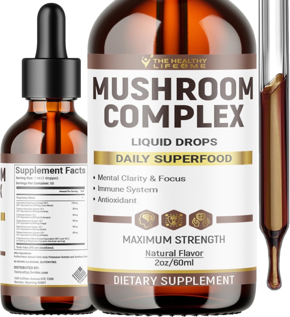 Liquid Mushroom Complex | Herbal Liquid Drops| Mushroom Supplement | Lion's Mane, Reishi, Shiitake, Chaga, Cordyceps, Coriolus Versicolor | NonGMO 2oz - 60 Day Supply 2