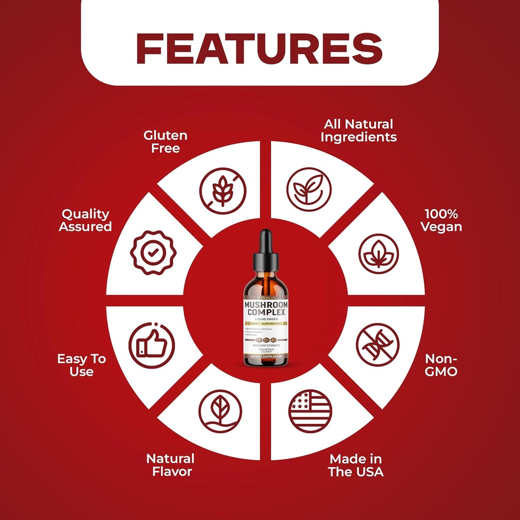 Liquid Mushroom Complex | Herbal Liquid Drops| Mushroom Supplement | Lion's Mane, Reishi, Shiitake, Chaga, Cordyceps, Coriolus Versicolor | NonGMO 2oz - 60 Day Supply 4