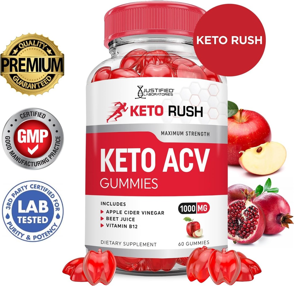 Justified Laboratories (2 Pack Keto Rush Keto ACV Gummies Advanced Formula 1000MG Powder B12 Vegan Non GMO 120 Gummys 6