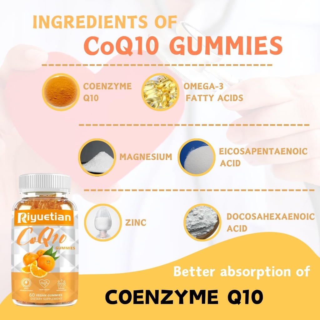 COQ10 Gummies - CoQ10 500mg + Omega-3 EPA/DHA + Magnesium Glycinate + Zinc Citrate, to Support Heart Health, Energy Production, Immune System & Mineral Absorption, 30 Servings 3