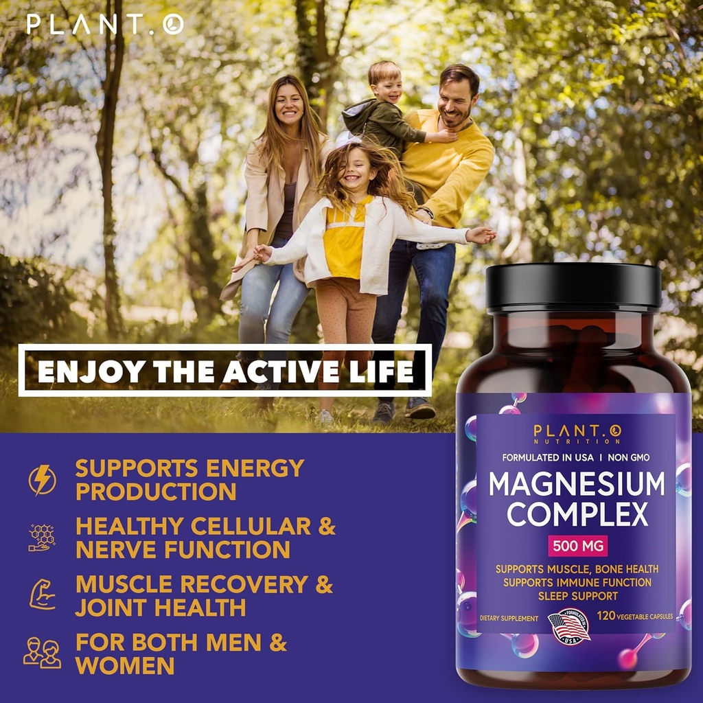 Plant.O Premium Magnesium Supplement [Vegan Oxide & Citrate, 500mg] High Absorption Complex for Sleep, Calm, Muscle Relaxer, Natural Energy, Non-GMO 120 Veggie Capsules 5