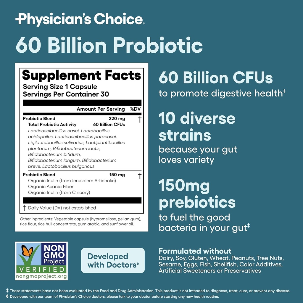 Physician's CHOICE - Optimal Gut Health Bundle: 60 Billion Probiotics + Digestive Enzymes for Digestive Comfort and Immune Support 6