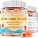 Vitamin D3 5000IU + K2 (MK-7) 120mcg, Sugar-Free Vitamin D3 K2 Filled Gummies with Vitamin B Complex - Methyl B12, B9, B6 | Vitamin E & Zinc, MCT Oil - Supports Bone & Teeth Strength, Immune, 2PACK 2