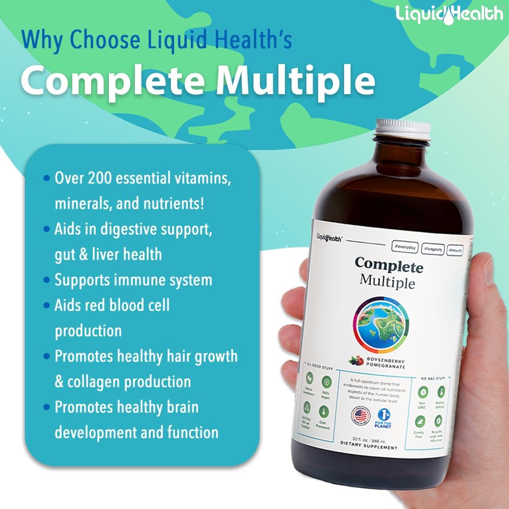 LIQUIDHEALTH Complete Multiple Adult Liquid Multivitamin - Essential Vitamins, Minerals & Nutrients, Immune Support, Gut Health, Energy, Detox - Made in USA, Vegan, Non-GMO, Sugar-Free (2 Pack) 4