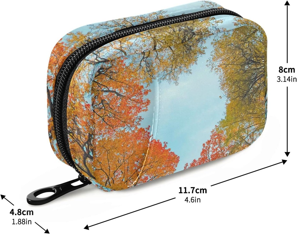 Naanle Autumn Trees Heart Pill Box 7 Day Pill Case Bag Travel Pill Organizer Bag with Zipper Portable Weekly Case Compact Size for Vitamin Supplement Holder 4