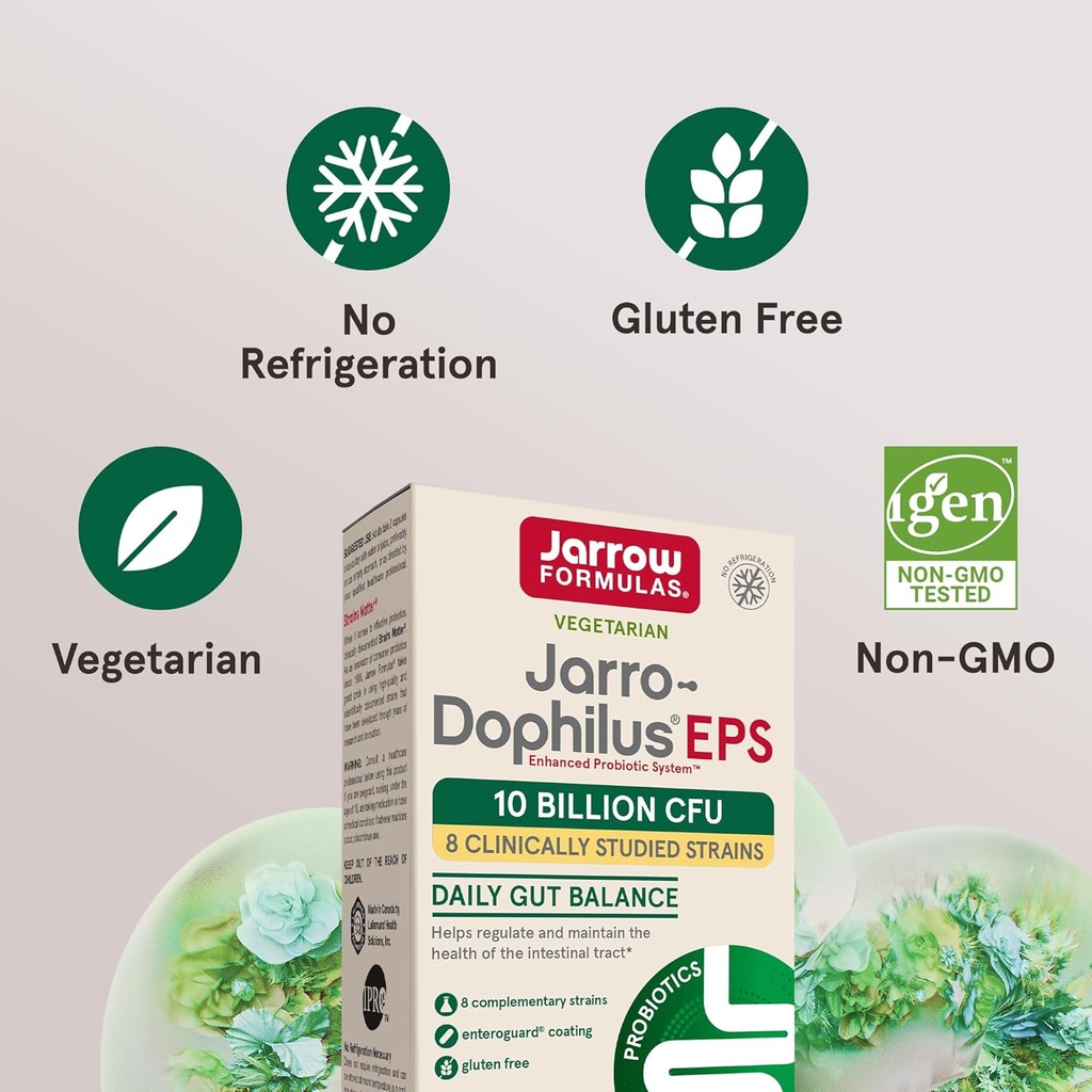 Jarrow Formulas Jarro-Dophilus EPS Probiotics 10 Billion CFU, Dietary Supplement for Intestinal Tract Support, Gut Health Supplements for Women and Men, 60 Veggie Capsules, 30 Day Supply (Pack of 12) 6