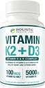 Max Absorption Vitamin K2 + D3 (5000IU) 90 Veggie Capsules from MK-7 (Menaquinone-7) and Cholecalciferol (with BioPerine) 3-Months Supply – D3 with K2 for Healthy Heart and Strong Bones | Non-GMO 5