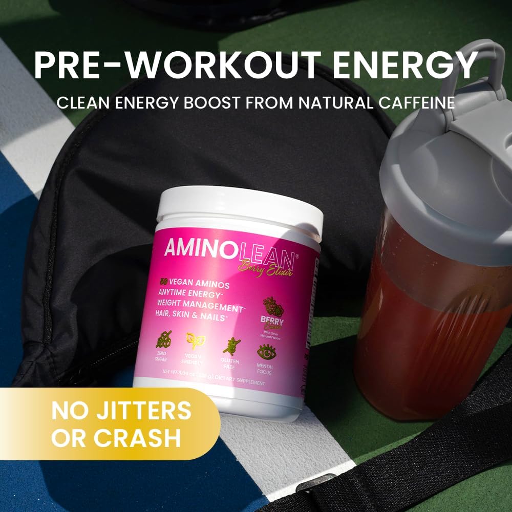 AminoLean Pre Workout Powder, Amino Energy with Natural Caffeine from Green Tea, Vegan BCAA Amino Acids, Cherry Lime (25 Serv) 4