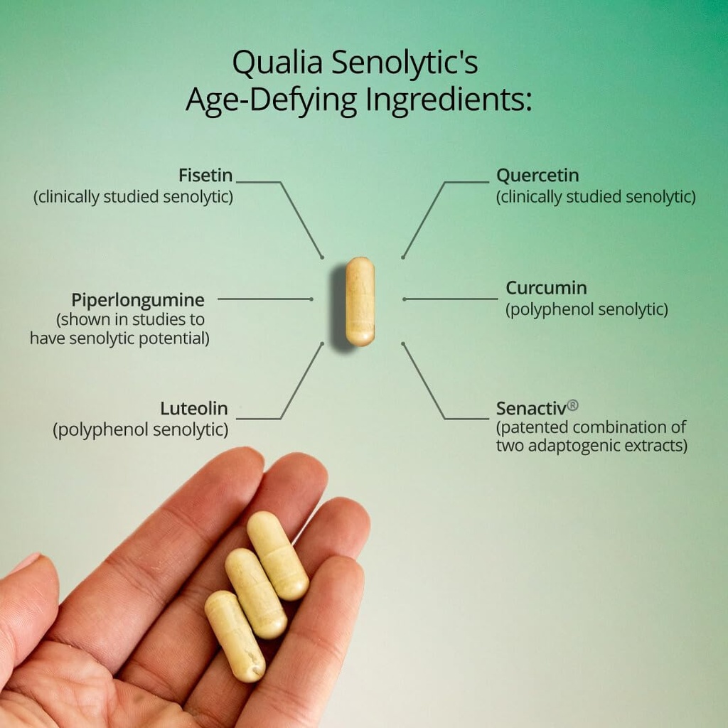 Qualia Life Sciences Qualia Senolytic Ultimate Formula for Enhanced Cell Repair&Rejuvenation 2-Day Aging&Longevity Support Regimen w. Fisetin,Quercetin, Piperlongumine,Senactiv,Curcumin(Pack of 4) 5