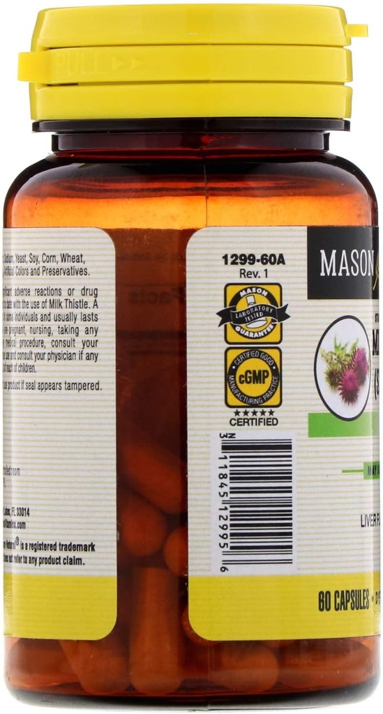 MASON NATURAL Milk Thistle (80% Silymarin Extract) with Calcium - Supports Health Liver Function, Cleanse and Detox, 60 Capsules 4