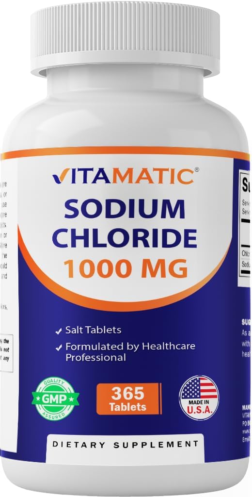 Vitamatic Sodium Chloride 1000mg – 365 Tablets Electrolyte Replenisher & Hydration Support – Non-GMO, Gluten-Free 2