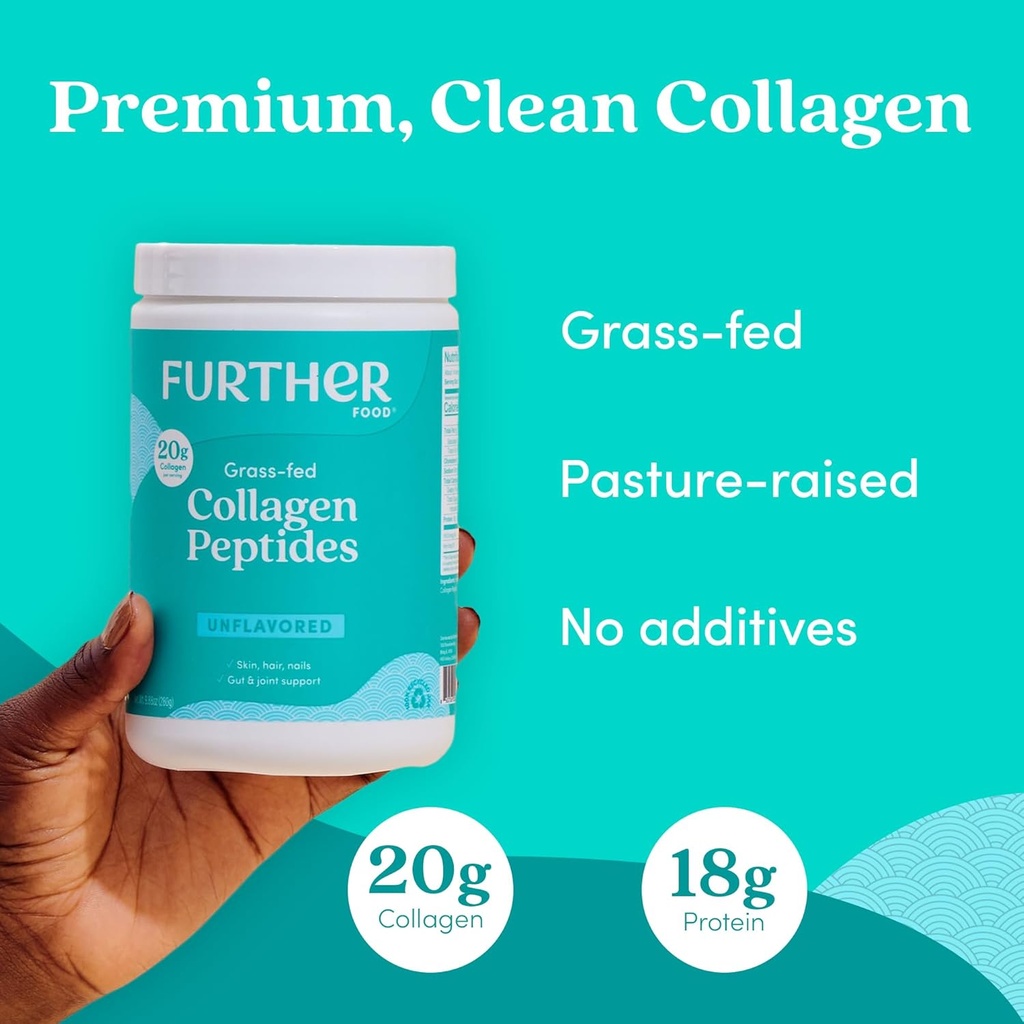 Further Food Unflavored Collagen Peptides Powder, Grass-Fed Pasture-Raised Hydrolyzed Type 1 & 3 Protein, Gut Health + Joint, Hair, Skin, Nails, Paleo Keto Sugar-Free 9.88 oz 4
