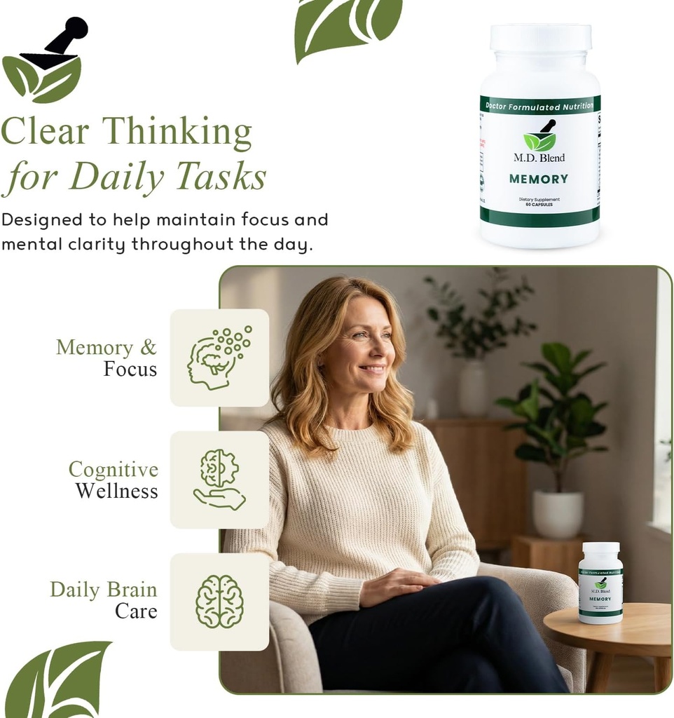 Memory - Natural Blend - Expert Formulated Supplement for Cognitive Wellness, Memory, & Neural Function - Premium L-Tyrosine, Phosphatidylserine, Bacopa Monnieri - 30 Capsules 1 Pack 3
