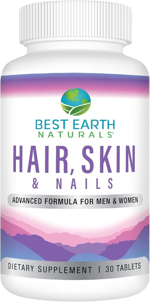 Best Earth Naturals Hair, Skin and Nails Supplement with Biotin, Collagen, Vitamins for Healthy Hair, Glowing Skin, Strong Nails 2