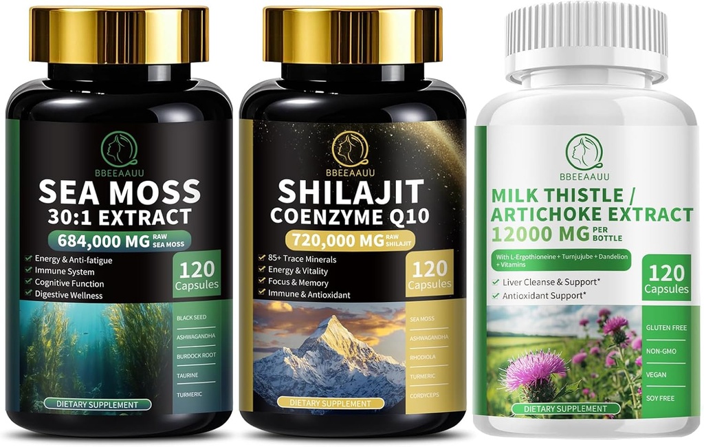 Sea Moss and Shilajit Bundle, Milk Thistle Capsules for Liver Cleanse Detox & Repair, Energy, Antioxidant, Immune Support 2
