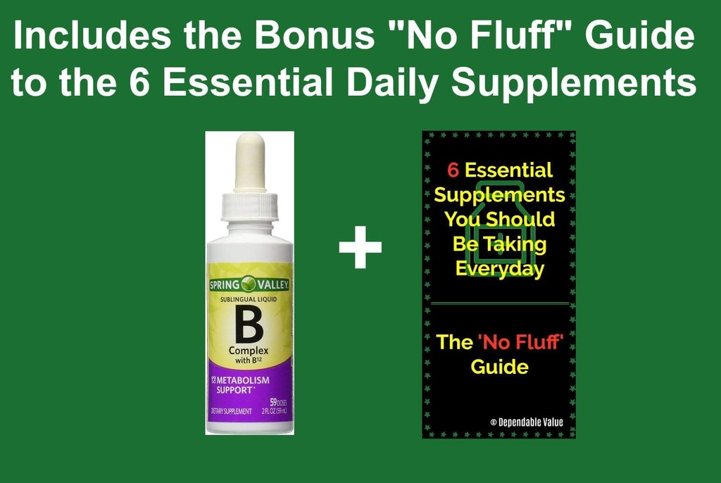 Vitamin B Complex Sublingual Liquid Drops for Adults with Vitamin B6, Vitamin B12, Niacin, Riboflavin, Pantothenic Acid - Energy Bundle w/ 'No Fluff' Guide© 4