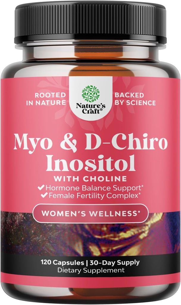 Myo-Inositol & D-Chiro Inositol Capsules - Choline Inositol Supplement for Cycle and Fertility Support - Womens Hormone Balance Supplement with Myo & D-Chiro Inositol Plus Choline Bitartrate 2