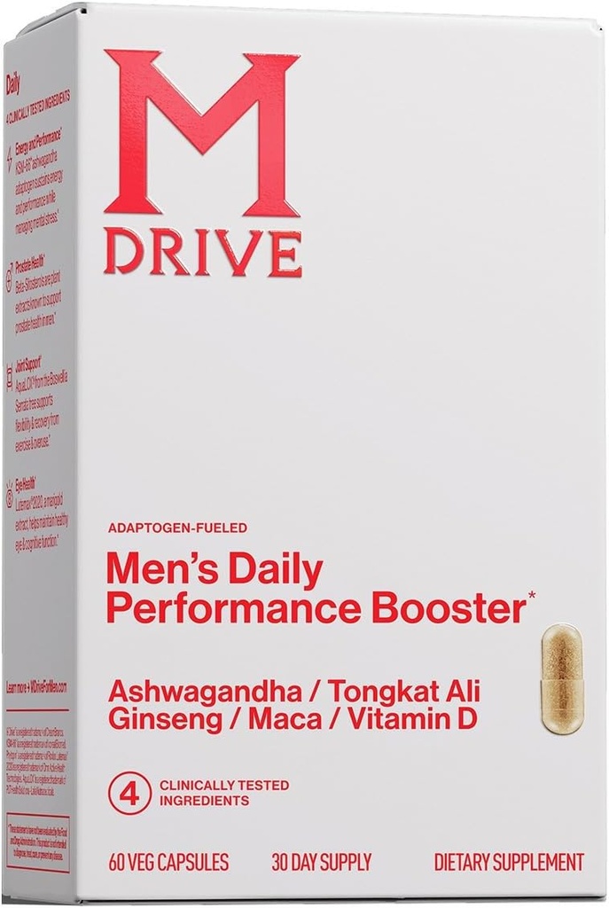 Mdrive Men's Daily Performance Complex Support Supplement for Men - Ashwaghanda, Tongkat Ali, Ginseng, Maca & Vitamin D, 60 Capsules, 30 Day Supply 2