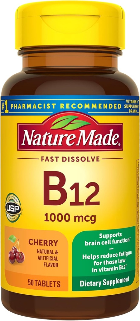 Nature Made Vitamin B12 1000 mcg, Easy to Take Sublingual B12 for Energy Metabolism Support, 50 Sugar Free Fast Dissolve Tablets, 50 Day Supply 2