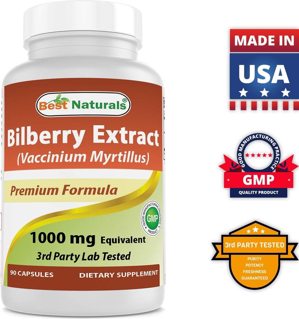 Best Naturals Bilberry Extract 1000mg & Vanadium 2 mg with Chromium 6