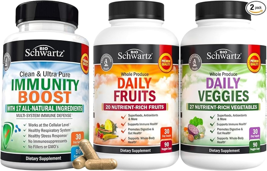 BioSchwartz Daily Fruits and Veggies Supplement for Women and Men (1 Month Supply) Plus 17 in 1 Immune Support Supplement with Antioxidants (1 Month Supply) 2
