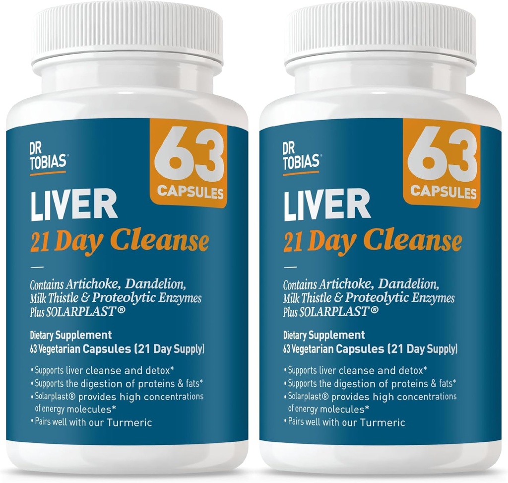 Dr. Tobias Liver 21 Day Cleanse, Herbal Liver Detox Cleanse with Solarplast, Artichoke Extract, Milk Thistle, Dandelion Extract & Digestive Enzymes, 63 Vegetable Capsules, 3 Daily, Pack of 2 2