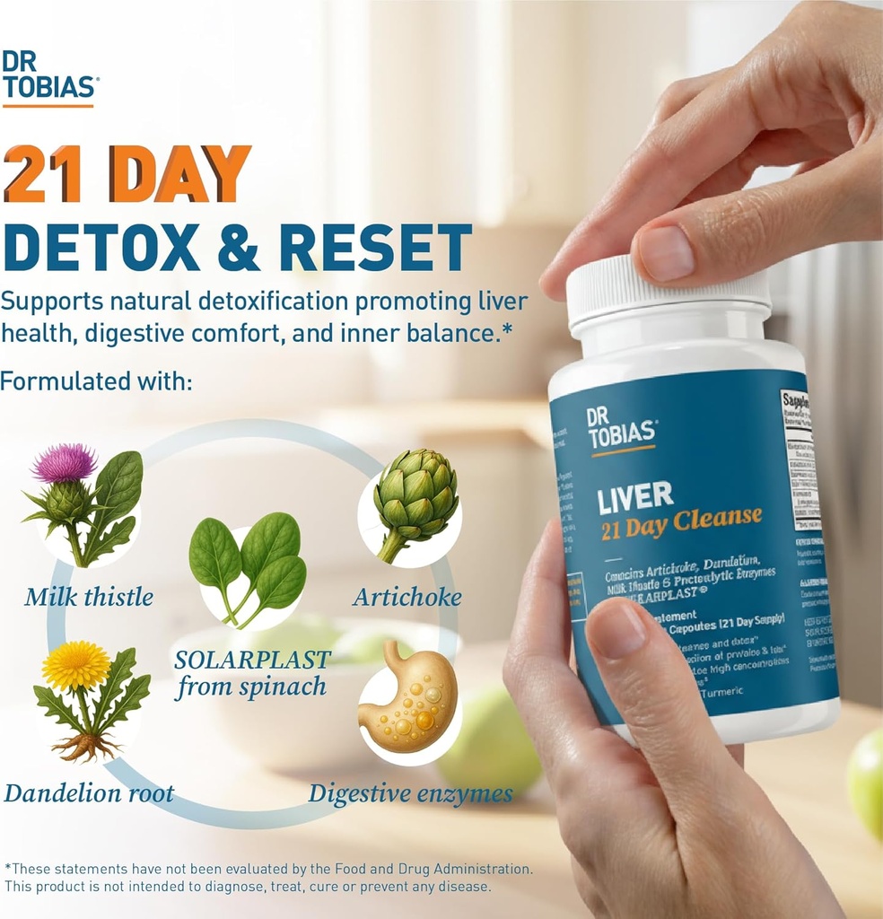 Dr. Tobias Liver 21 Day Cleanse, Herbal Liver Detox Cleanse with Solarplast, Artichoke Extract, Milk Thistle, Dandelion Extract & Digestive Enzymes, 63 Vegetable Capsules, 3 Daily, Pack of 2 3