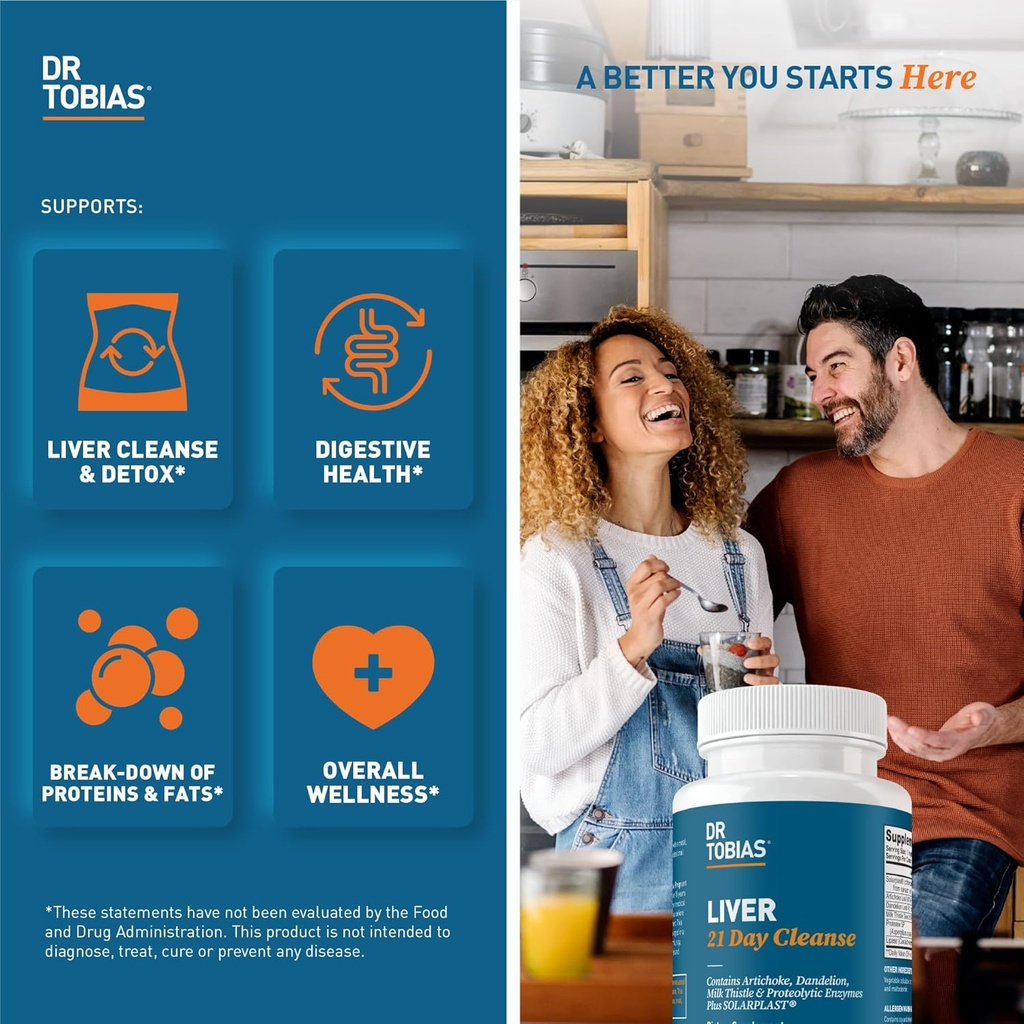 Dr. Tobias Liver 21 Day Cleanse, Herbal Liver Detox Cleanse with Solarplast, Artichoke Extract, Milk Thistle, Dandelion Extract & Digestive Enzymes, 63 Vegetable Capsules, 3 Daily, Pack of 2 4