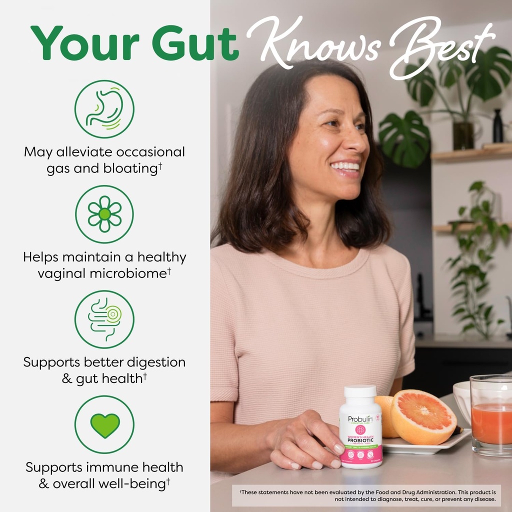 Probulin Womens Probiotic - Vaginal, UT, Gut & Immune Health with Lactobacillus Reuteri - 20 Billion CFU, 12 Probiotic Strains & Prebiotics - 60 Vegan, Gluten Free Capsules for Whole-Body Wellness 6