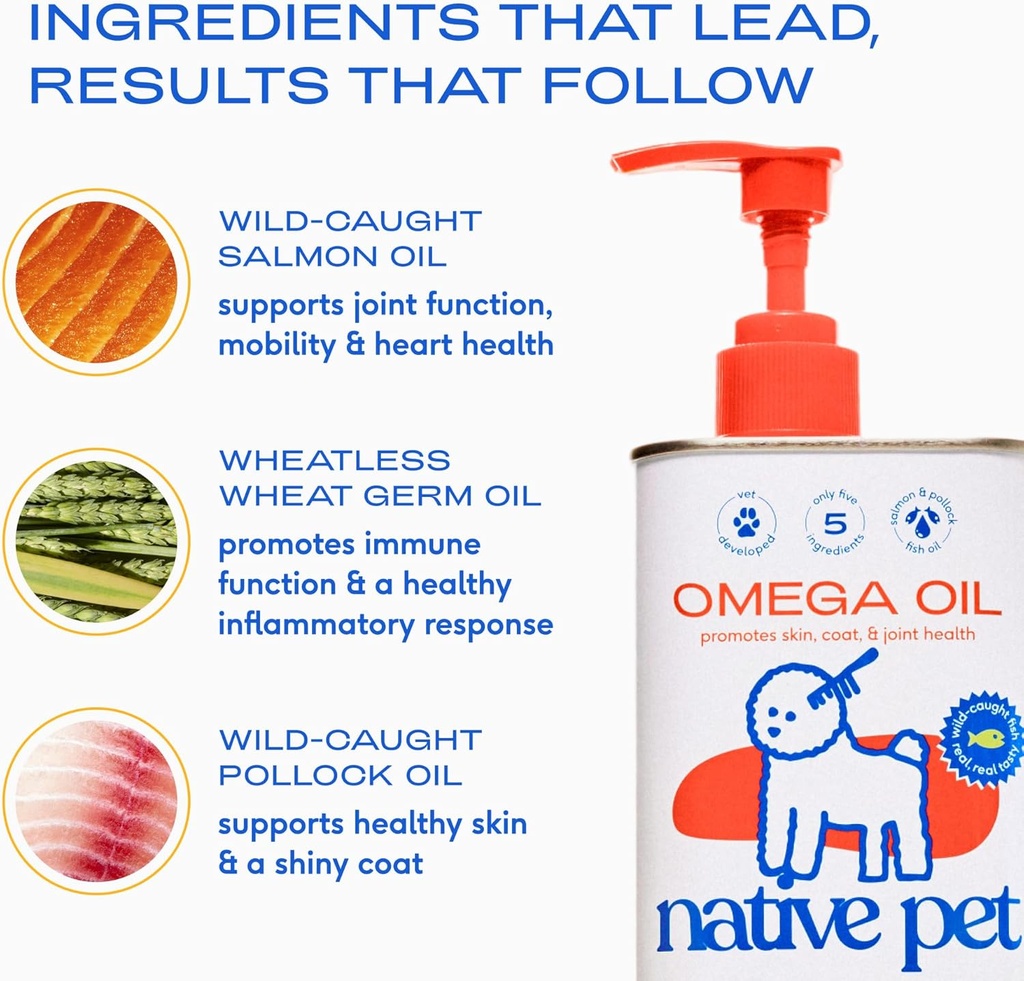 Native Pet Omega Oil for Dogs - Fish Oil Supplements 8 Oz & 5 Small Yak Chews for Dogs | Pasture-Raised and Organic Yak Cheese Himalayan Churpi Sticks 5