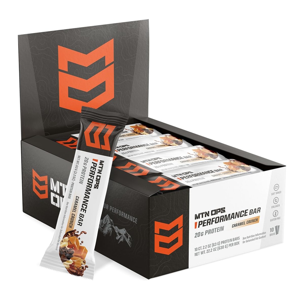 MTN OPS Caramel Crunch Protein Bars, High Protein with Whey Isolate & Whey Concentrate and Collagen, Low Sugar, Gluten Free, 10 Count 2