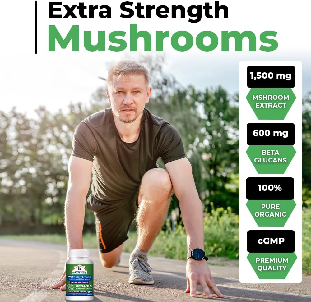 Cancer Sciences Organic Mushroom Supplement Capsules - 1,500mg Non-GMO Wellness Mushroom Complex 40% Beta-Glucans -Turkey Tail, Reishi, Cordyceps, Chaga Extract for Brain & Immune Support 120 Capsules 5
