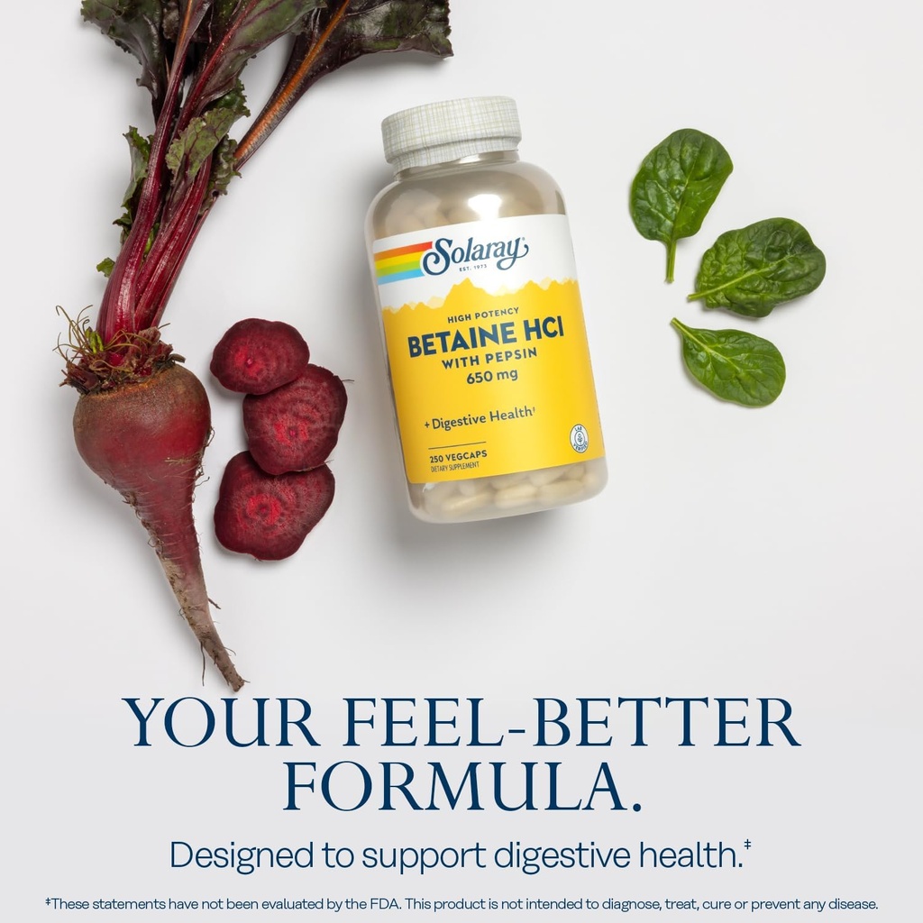 Solaray High Potency Betaine HCL with Pepsin - Hydrochloric Acid Supplement for Digestive Health - with Betaine Hydrochloride and Digestive Enzymes - Gut Health Support - 60-Day Guarantee, 250 VegCaps 4