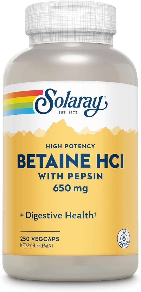 Solaray High Potency Betaine HCL with Pepsin - Hydrochloric Acid Supplement for Digestive Health - with Betaine Hydrochloride and Digestive Enzymes - Gut Health Support - 60-Day Guarantee, 250 VegCaps 5