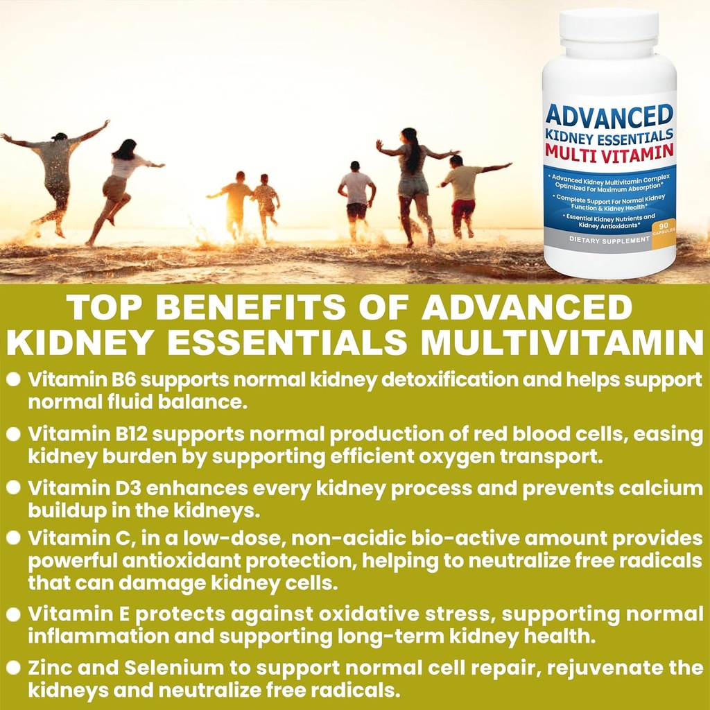 Advanced Kidney Essentials Multivitamin. Kidney Support Supplement for Complete Kidney Health. Kidney Health Supplement with Renal Vitamins 90 Caps 3