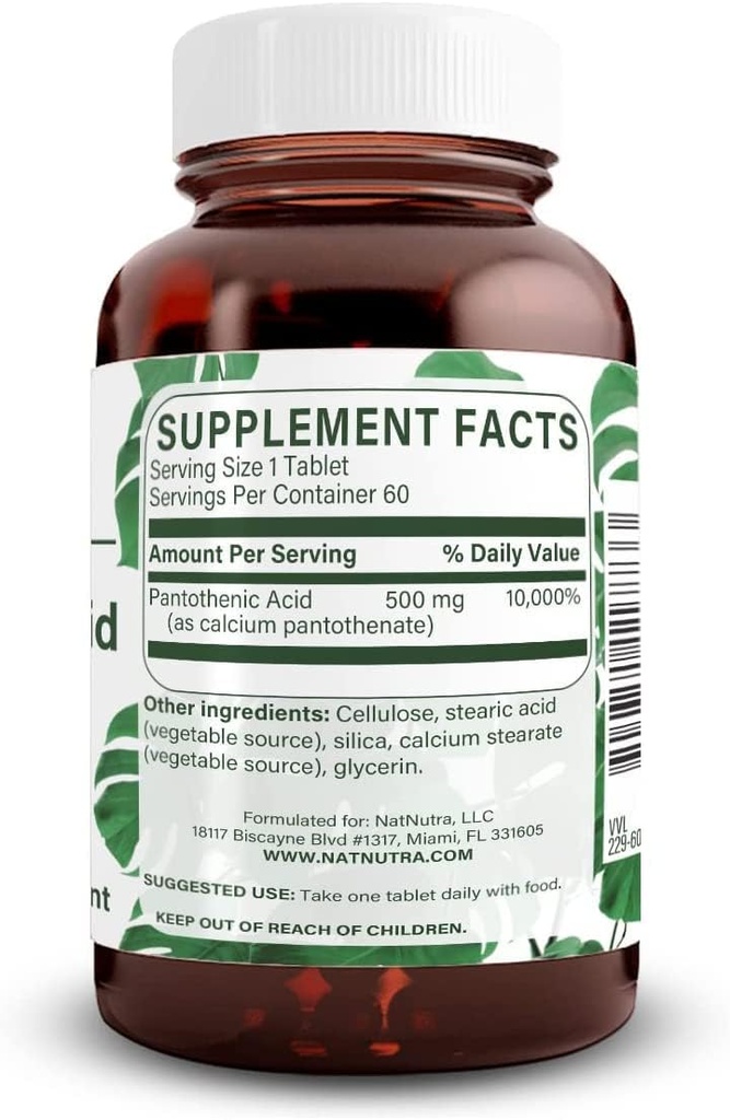 Natural Nutra Time Release Pantothenic Acid 500 mg, Vitamin B5 Supplement Helps Break Down Fat and Carbohydrates, Metabolism and Energy, Improve Muscle Health, 60 Vegetarian Tablets (2 Pack) 3