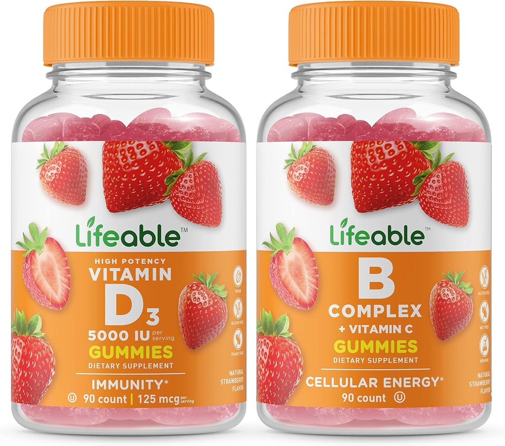 Lifeable Vitamin D 5000 IU + B Complex, Gummies Bundle - Great Tasting, Vitamin Supplement, Gluten Free, GMO Free, Chewable Gummy 2