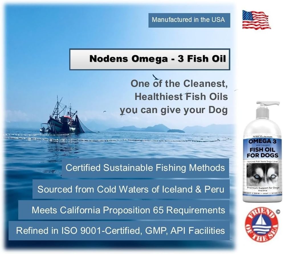 Nodens Natural Fish Oil for Dogs 100% Pure Omega 3 Fish Oil Liquid Dog Skin & Coat Supplement, Reduce Shedding and itching. Omega 3 Fatty Acids EPA & DHA for Dog Joints, Immune Support & Digestion 5