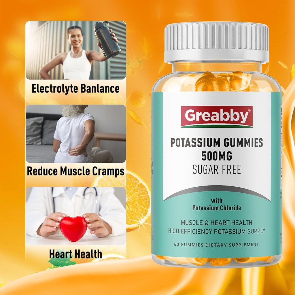 Potassium Gummies & Calcium Citrate Gummies, Sugar-Free, Potassium Chloride 500 mg, Calcium Citrate 1200 mg, Bone & Muscle Health 5
