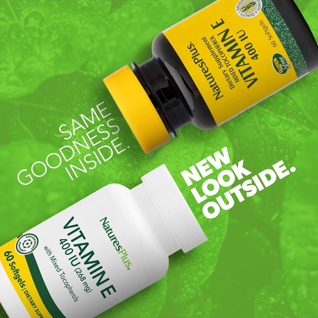 NaturesPlus Vitamin E - 400 iu Mixed D-Tocopherol, 60 Softgels - Easy to Swallow Vitamin E Supplement, Derived from Natural Soybean Oil - Free-Radical Defense - Gluten-Free - 60 Servings 3