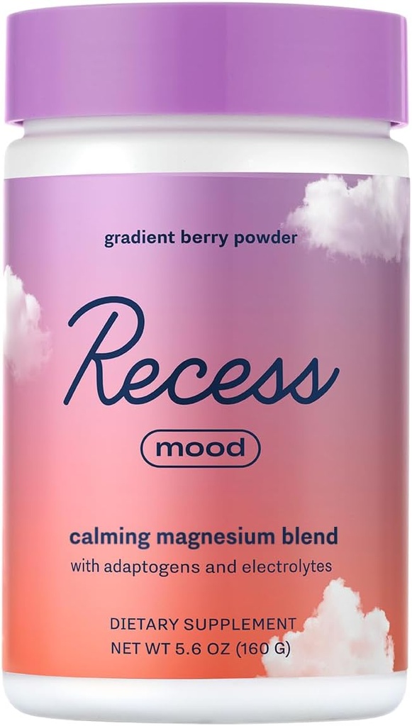 Recess Mood Powder, Calming Magnesium L-Threonate Blend with Passion Flower, L-Theanine, Electrolytes, Magnesium Calm Support Powder Supplement - Gradient Berry 28 Serving Tub 2