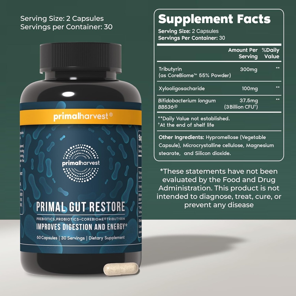Primal Harvest Gut Restore & Multivitamin Supplements for Women and Men Multi Vitamin Capsules and Colon Cleanse Pills Bundle 3