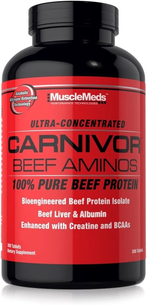 MuscleMeds Carnivor Beef Aminos, Beef Protein Isolate, Beef Liver, Beef Albumin, Creatine, BCAAs for Recovery and Muscle Growth, 300 Tablets 2