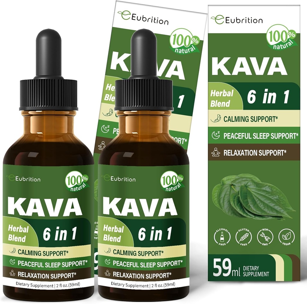Kava Root Drops for Calming & Relaxing Support, Natural Calm & Sleep Supplements for Adults with Valerian, Chamomile Extract, High Bioavailability Liquid with Basil Promotes Relaxation. 4 oz 2