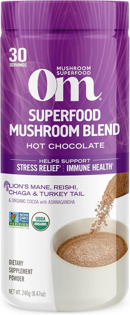 OM MUSHROOM SUPERFOOD Master Blend Mushrooms Capsule and Hot Chocolate Mushroom Powder Bundle 4