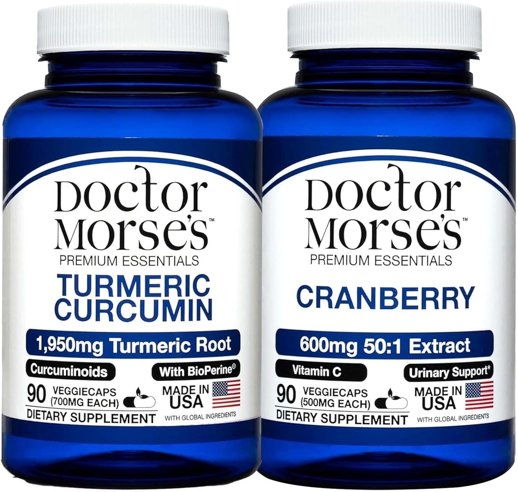 Doctor Morse's Turmeric Curcumin 1950mg & Cranberry 30000mg Bundle - Joint Support, Urinary Tract Health, and Immune Boost with BioPerine & Vitamin C, FDA-Registered, NSF-Certified 90 Capsules 2