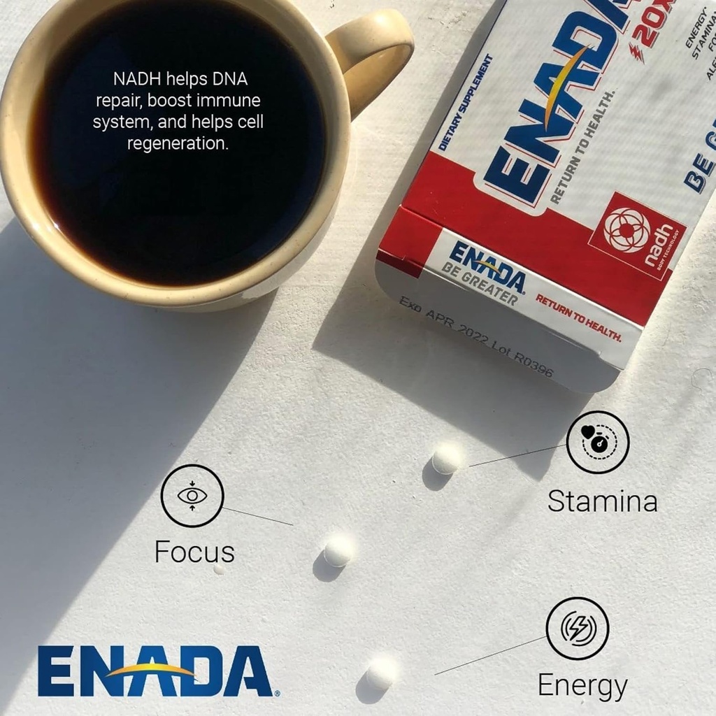 ENADA 20 x NADH Supplement | Boost Energy, Mental Focus, Stamina | Support Fatigue, Cell Regenerator | 20mg NADH 30 Lozenges (1 per serving) | Natural Energy Supplements for Women and Men 4