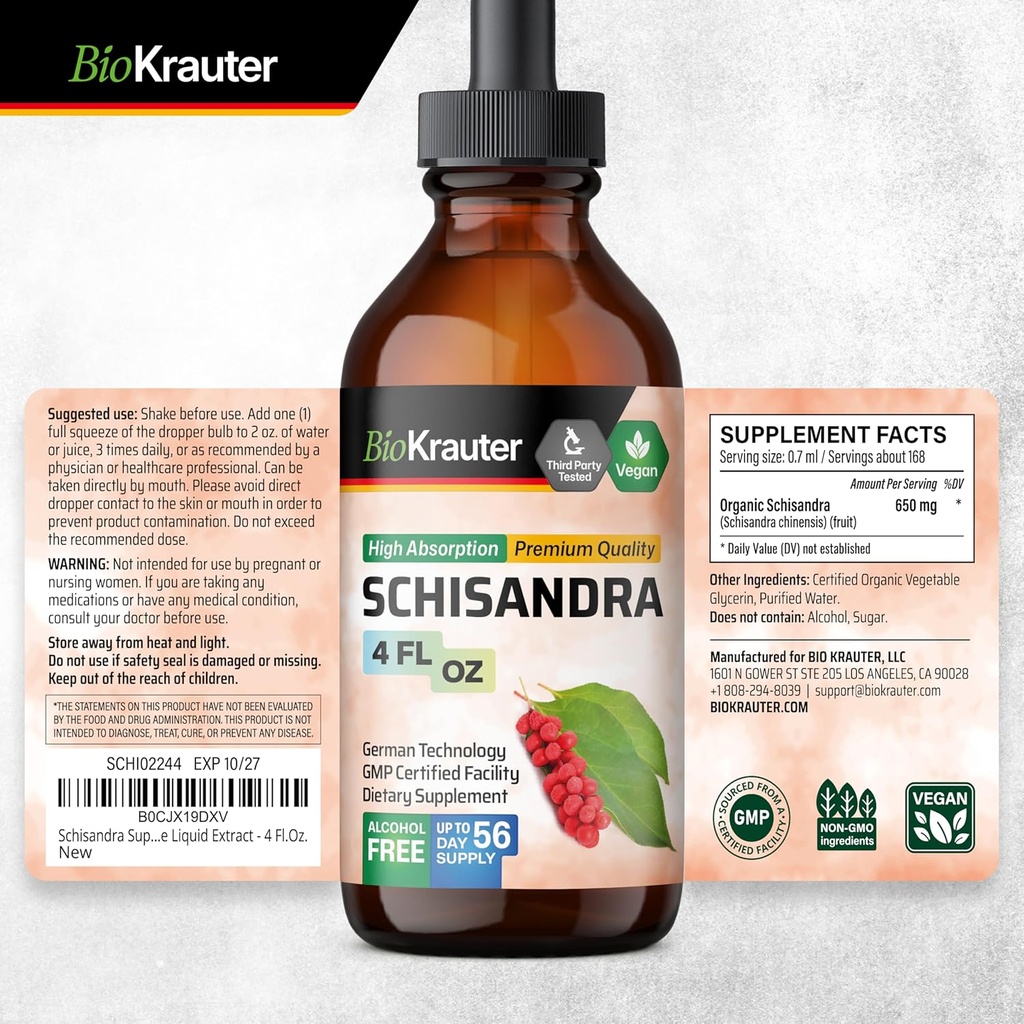 BIO KRAUTER Schisandra Tincture 4 Fl. Oz. & Holy Basil Tincture 4 Fl. Oz. 6