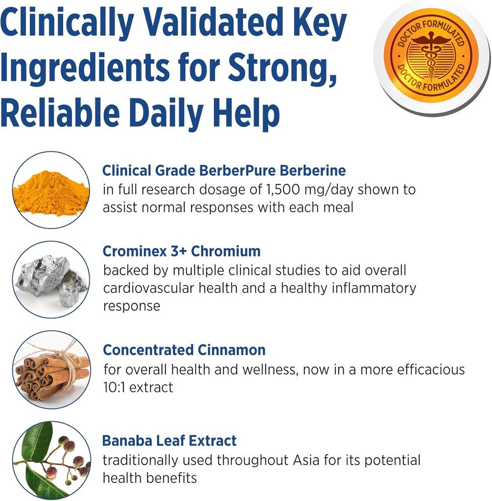 DOCTORS' PREFERRED GlucoGold with Berberine, Concentrated Cinnamon, Chromium, Banaba Leaf Extract (90 Tablets) 4